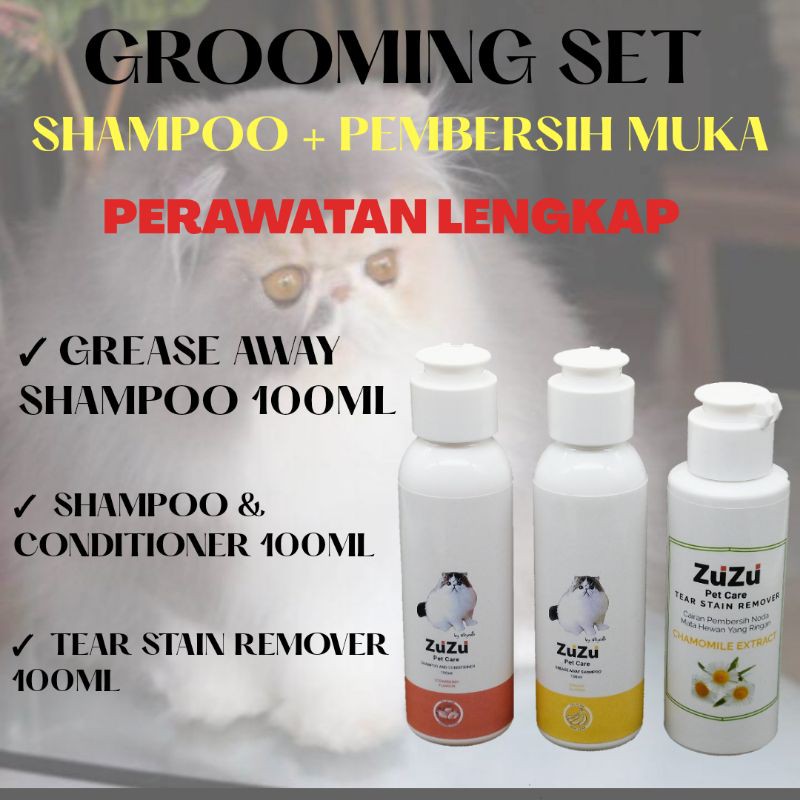 Grooming set , paket shampoo dan pembersih muka kucing lengkap murah