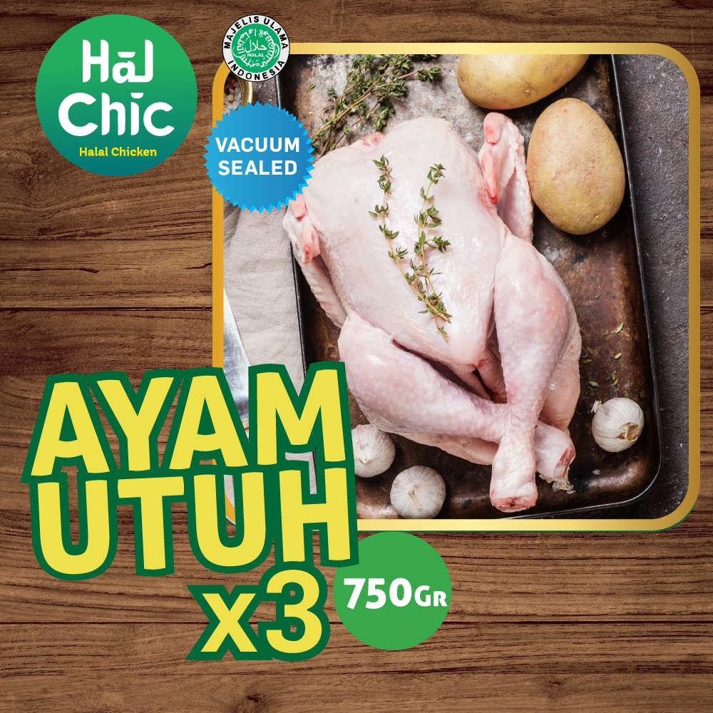 

Paket Hemat 3 Ekor Ayam Utuh 750 Gram HalChic