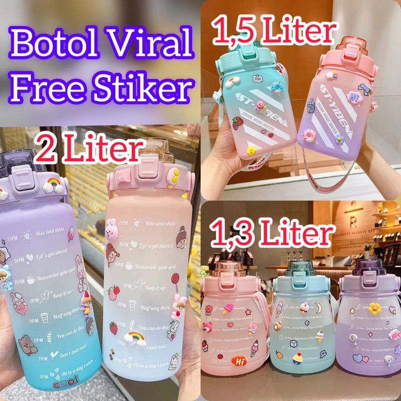 Botol Minum 1300ML Korea VIRAL / botol gemoy / botol 2 liter gradasi DAFACELL2