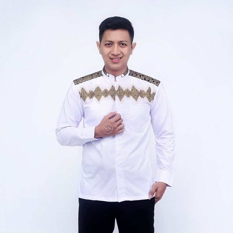 Baju Koko Pria Dewasa Muslim Kurta Pria Lengan Panjang Premium Murah Kemeja Pria Lengan Pendek Kemeja Putih Pria Lengan Panjang Bordir spesial putih