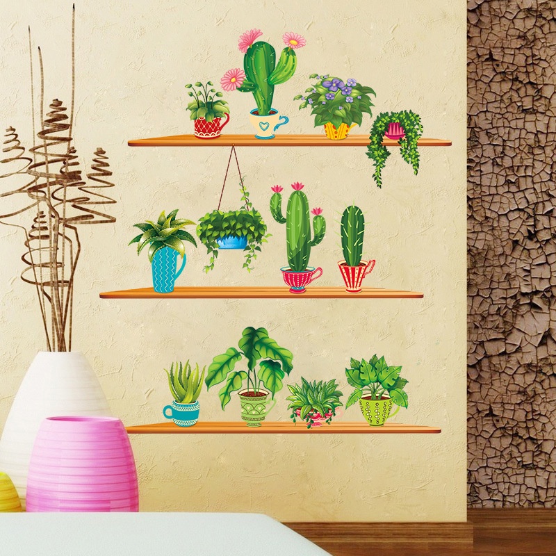 Reliza Wall Sticker Cactus In Style Pot Garden LDR9309 Stiker Dinding