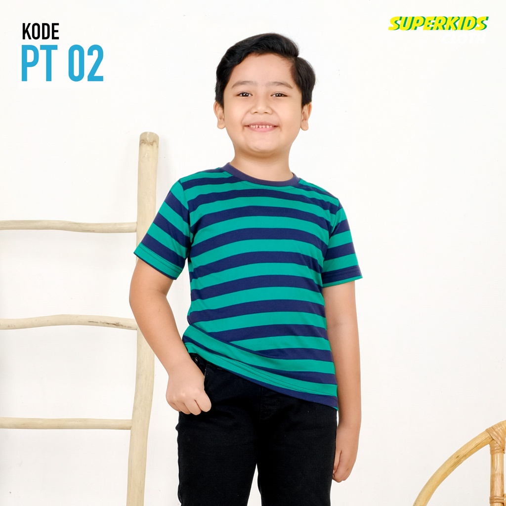 KAOS ANAK STRIPE SALUR HIJAU NEVY TERMURAH ECER GROSIR SUPERKIDS CLOTH 1 - 8 TAHUN