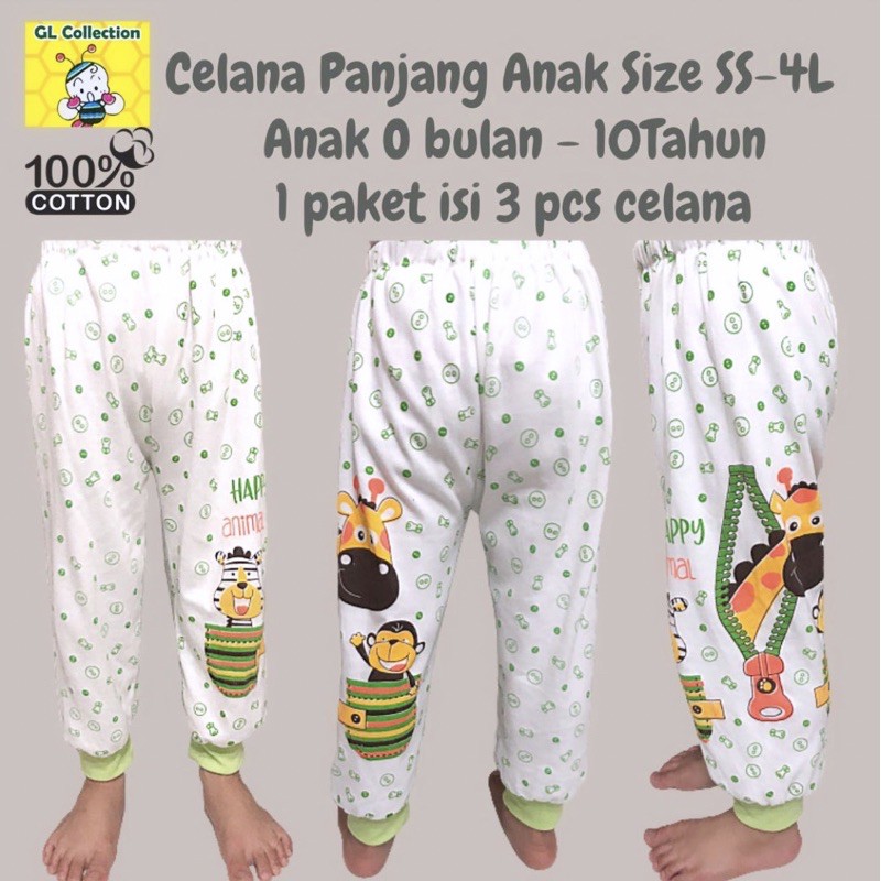 [Bundle isi 3pcs]Grosir Celana Panjang Santai Tidur Training Anak 100%Katun Size SS-5L New Born-Remaja SNI