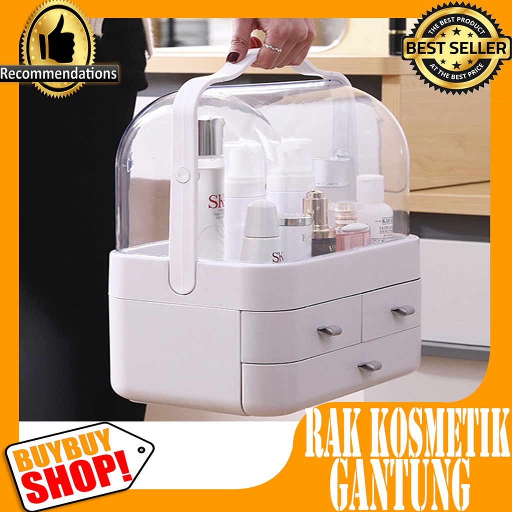 Rak Kosmetik Kotak Make Up  Organizer Penutup Kaca Akrilik Dustproof Anti Debu Kotak Penyimpanan