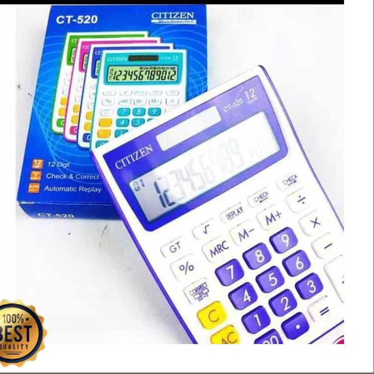

[KODE JAPWH] KALKULATOR CITIZEN CT - 520 WARNA 12 DIGIT CHECK CORRECT MANIS COLOUR CALCULATOR