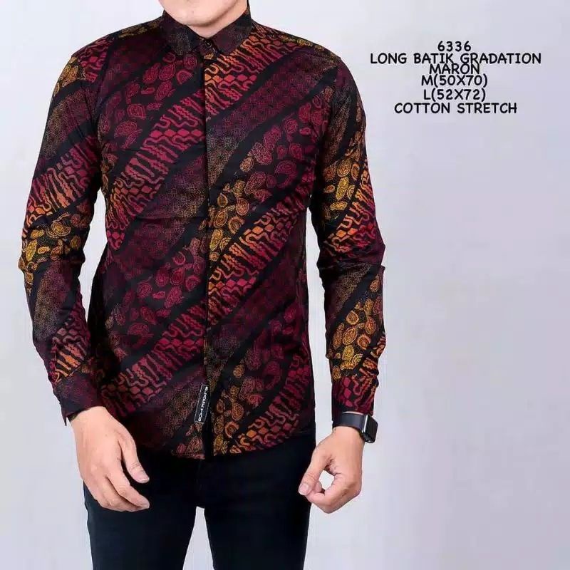 BATIK PRIA LENGAN PANJANG MAROON PREMIUM