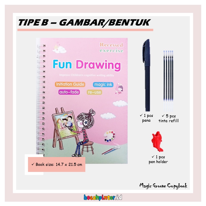 Magic Groove Copybook | Belajar Menulis Ajaib | Prewriting / Pra - Menulis | Mainan Edukasi Anak-B - Gambar/Bentuk