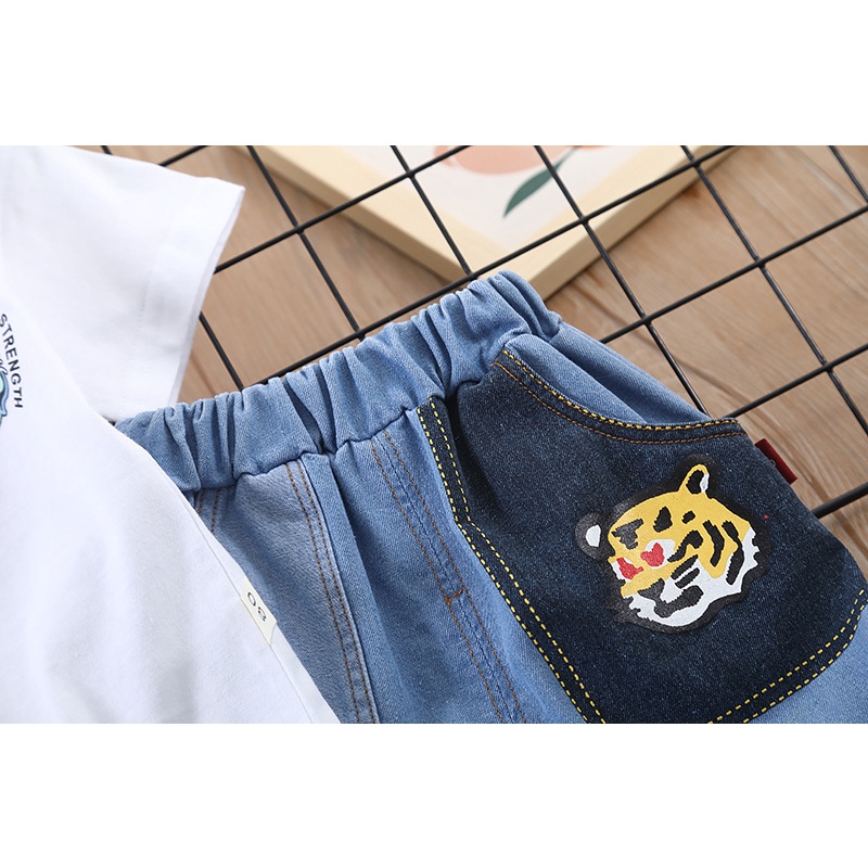 Setelan Anak Laki Laki Jeans Set LEON Baju Anak Musim Panas Korean Style Import