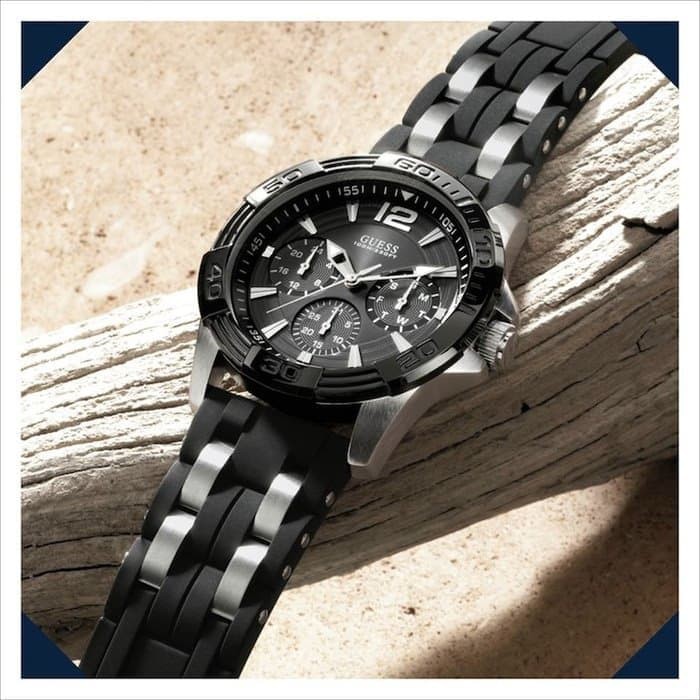 GUESS W0366G1 Oasis - Jam Tangan Pria - Hitam/Silver