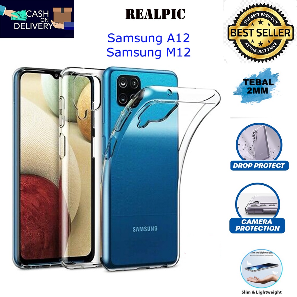 Case Samsung Galaxy A12 / Samsung Galaxy M12 Casing Clear HD KETEBALAN 2MM BENING TRANSPARAN TPU Premium Softcase