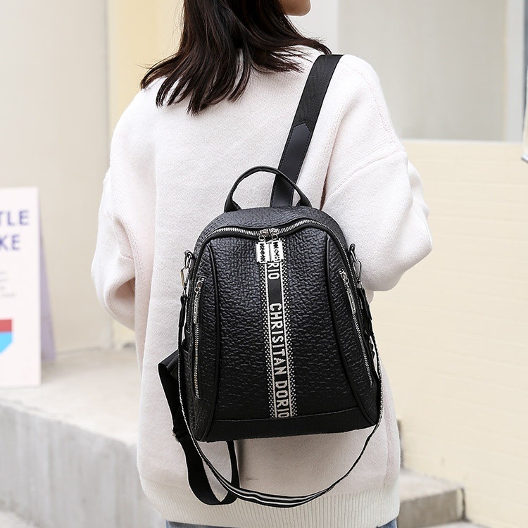 TAS RANSEL KULIT WANITA BACKPACK HITAM LEVITA BATAM TA554B5 IMPORT PUNGGUNG CEWEK GENDONG SEKOLAH KULIAH KERJA KOREA BRANDED FASHION PREMIUM