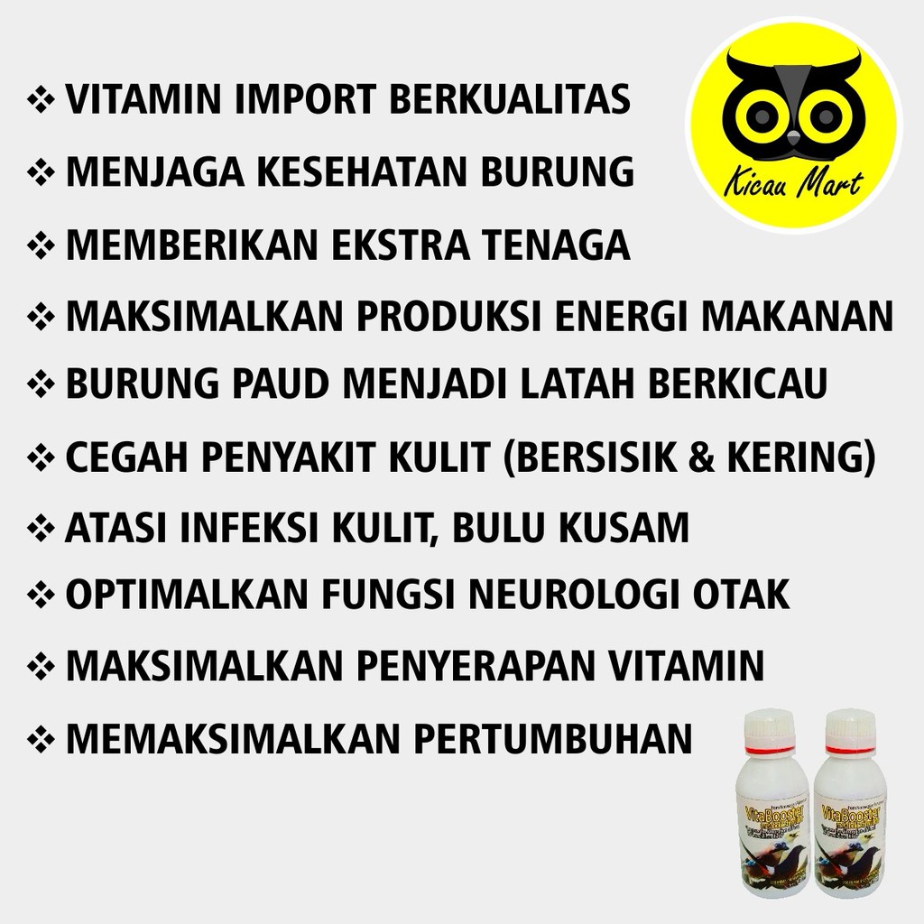 VITAMIN OBAT BURUNG BULU KUSAM LESU VITA BOOSTER VITABOOSTER METABOLIC SIMULATOR MINYAK IKAN VVBSTMS