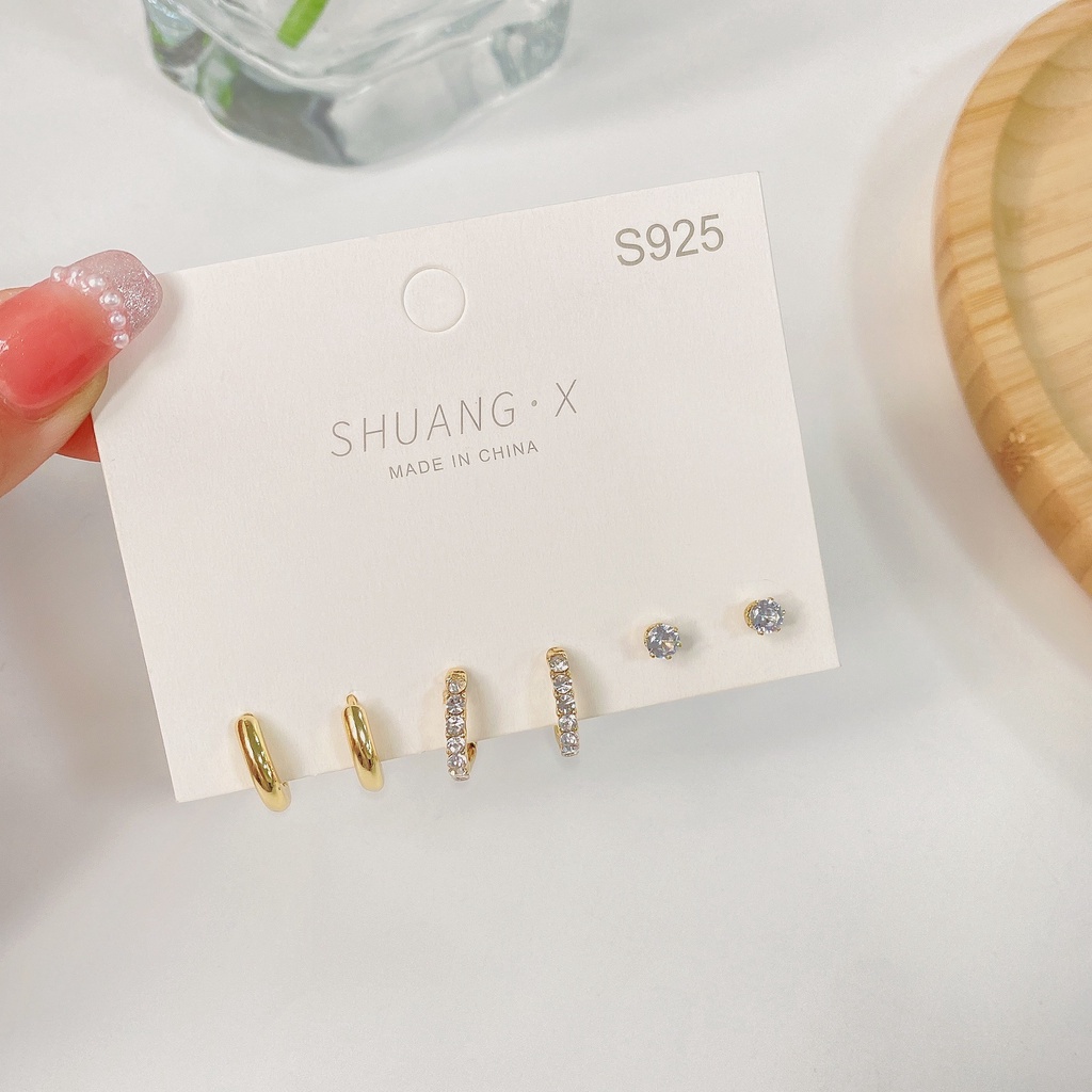 YEEZII Anting Stud Kristal Warna Emas Perak Untuk Wanita