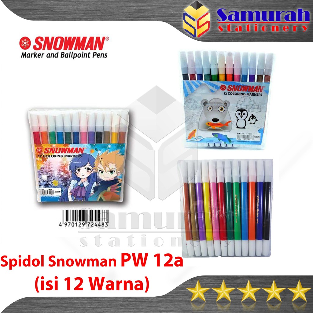 Spidol Kecil Snowman 12 Warna ( Set ) / Marker 12 Colours