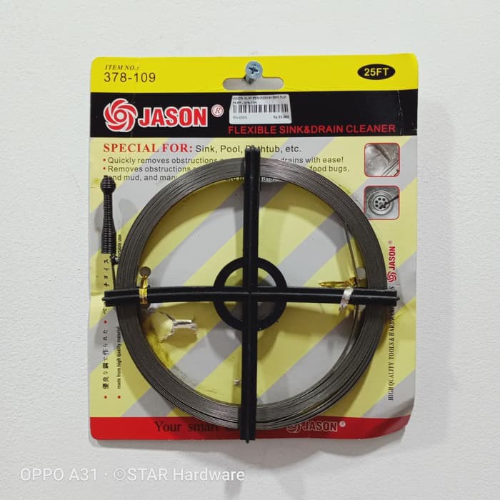 Jason Alat Pembersih Sumbatan Saluran Wastafel Mampet Pipa Air Plat 25 Feet - 378-109