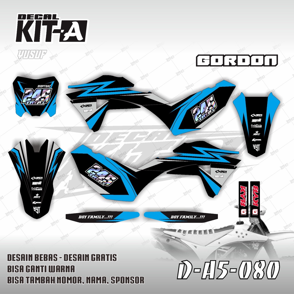Decal Klx Gordon Sticker S triping Stiker Klx Gordon MOTIF SUPERMOTO BIRU HITAM D-A5-080