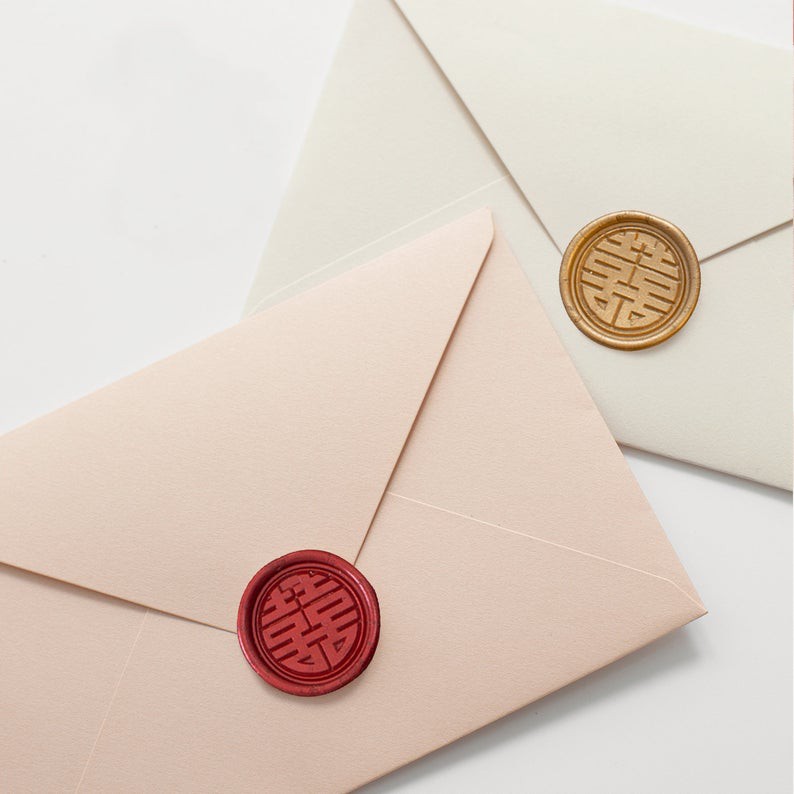 

Chinese Double Happiness Love Wax Seal Self Adhesive Wax Seal Sticker Peel n Stick Wax Seal Wedding