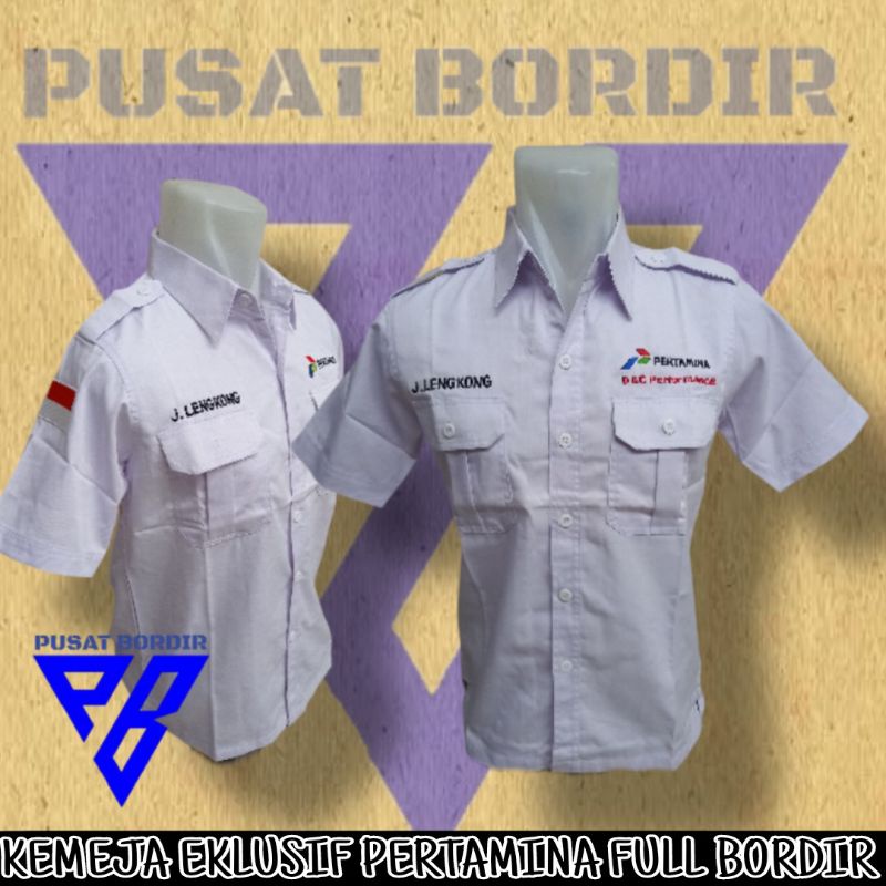 Kemeja eklusif lengan pendek bordir PERTAMINA baju kemeja full bordir PERTAMINA