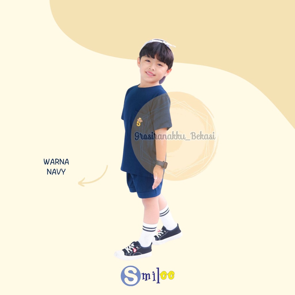 Setelan Anak Unisex Baim Smilee Warna Navy Size 1-5 Tahun