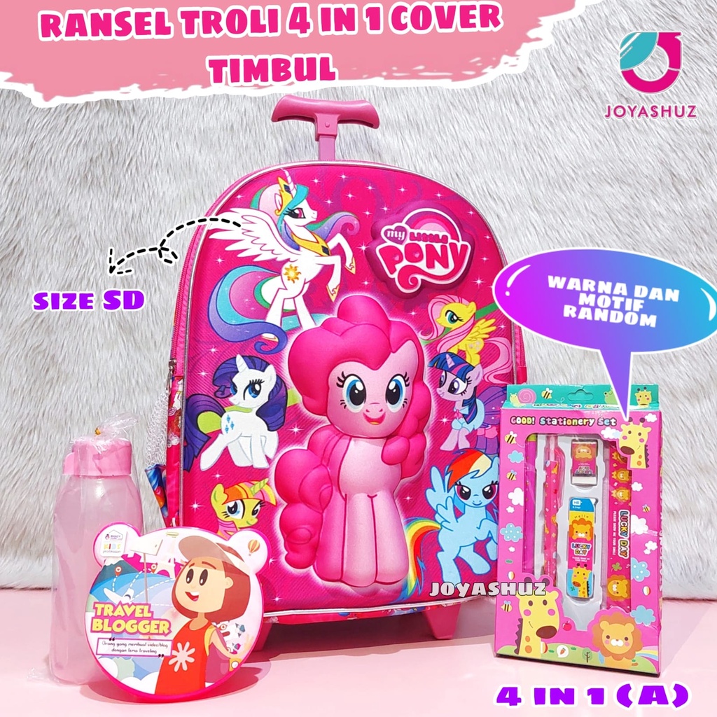 Tas Troli Anak Perempuan Karakter Pony - Tas Dorong Anak TK - Tas Anak Perempuan 3D - Joyashuz