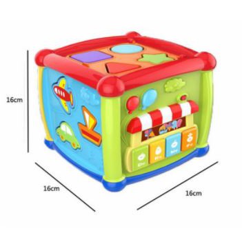 Mainan Edukasi Anak Bayi Music Piano dan Puzzle Fancy Cube Shape Sorting Box 2 in