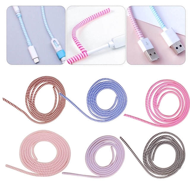 Cover Pelindung Kabel Charger Usb Bentuk Spiral Panjang 140cm Warna Acak