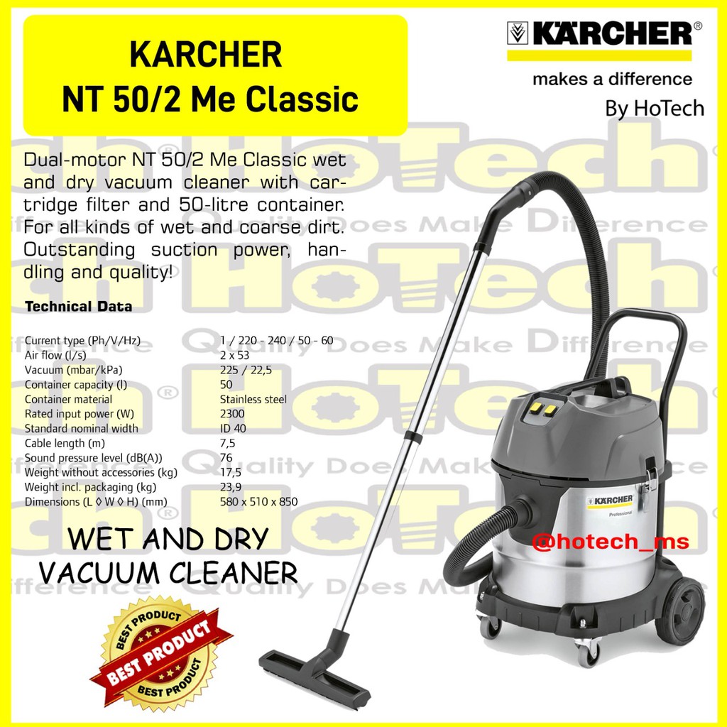 KARCHER WET AND DRY VACUUM CLEANER NT 50/2 Me Classic 2300 WATT TANK 50 LITER