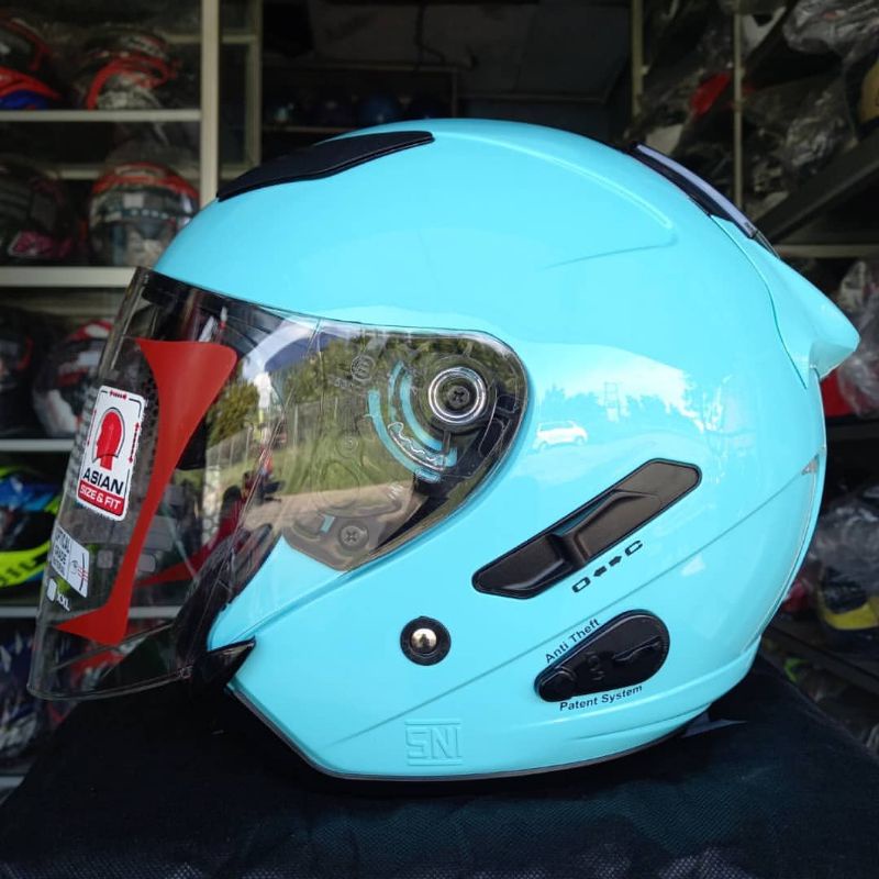 Jual Helm Kyt Galaxy Flat R Aqua Blue Original Helm Touring Kyt Helm Half Face Kyt Galaxy Flat