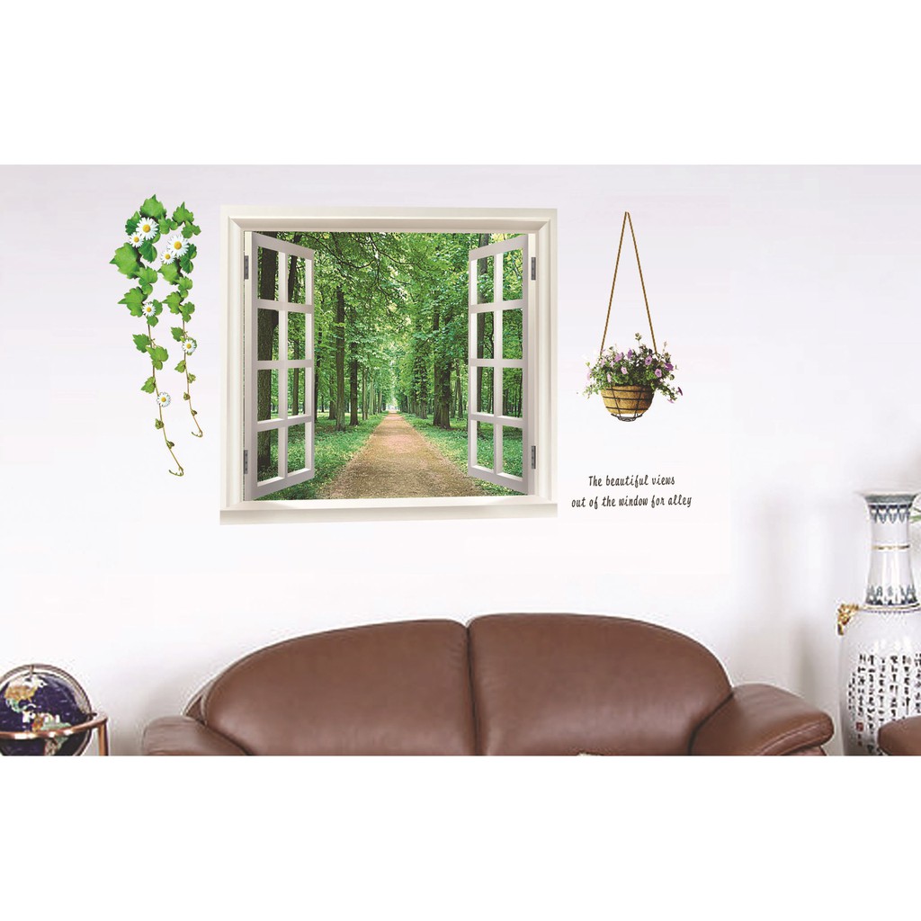 RELIZA WALL STICKER JENDELA POHON HIJAU HUTAN WINDOW GREEN TREE FOREST STIKER DINDING AY823