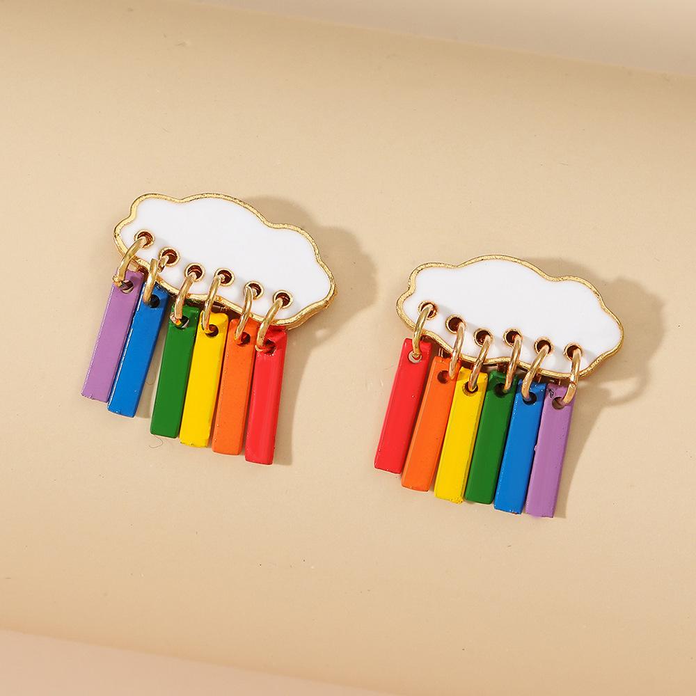 REBUY Rebuy Rainbow Earrings Lucu Manis Wanita Awan Paduan Perhiasan Gaya Boho