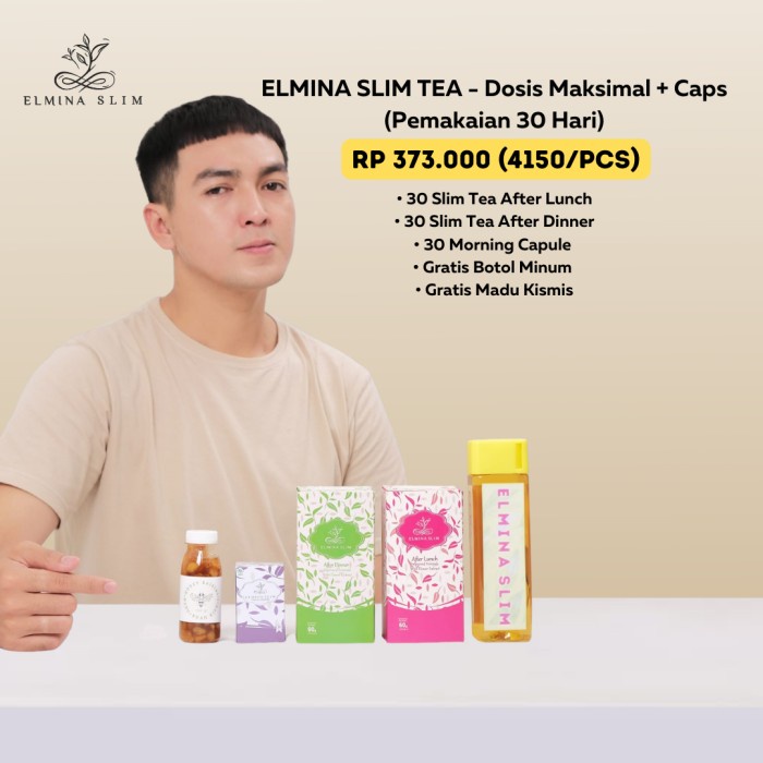

(BISA COD) ELMINA PLATINUM - SUPER DETOX TEA - TEH PELANGSING - TEH KESEHATAN - MAKSIMAL + KAPS, 30 HARI
