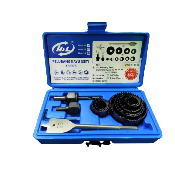 Holesaw H&amp;L Set 13Pcs Pelubang Kayu set