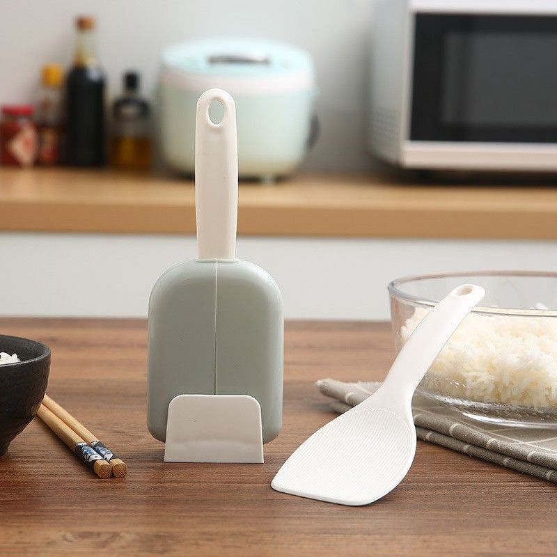 BRP033 Sendok Nasi Plus Stand Holder Cover Penutup Otomatis / Simple Tempat Tutup Pelindung Entong C