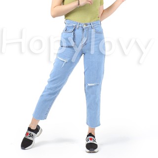 HOPYLOVY Celana  Boyfriend  Jeans  Wanita Ripped With 