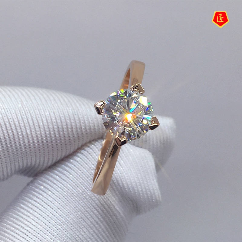 [Ready Stock]Classic Pt950 Platinum Diagonal Four-Claw Moissanite Ring