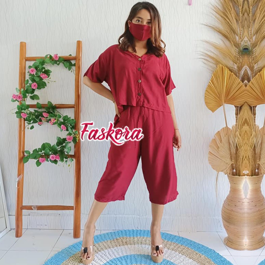 Setelan Wanita Polos Rayon Set / Set Wanita Kekinian Jumbo Murah / Setelan Kemeja Wanita Polos