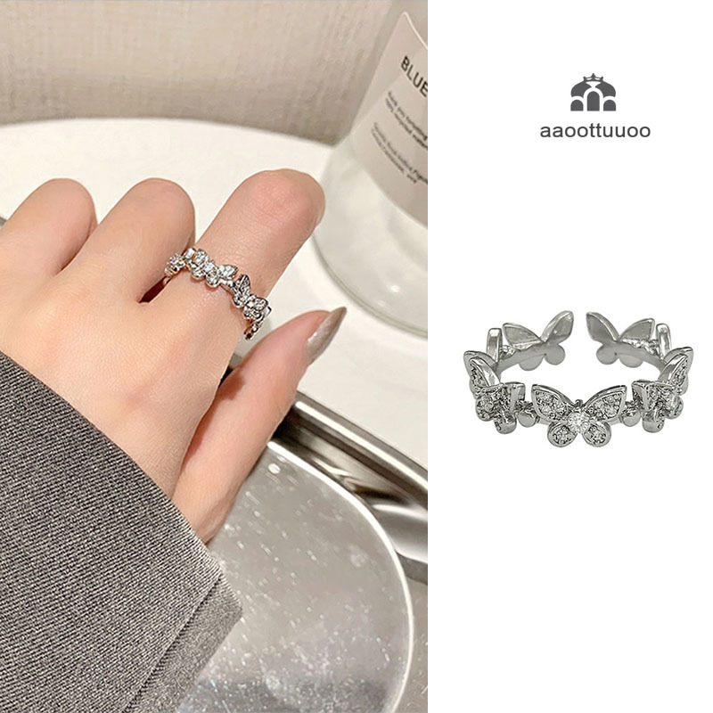 Chic Butterfly Ring Female Korean Simple Rhinestone Ring