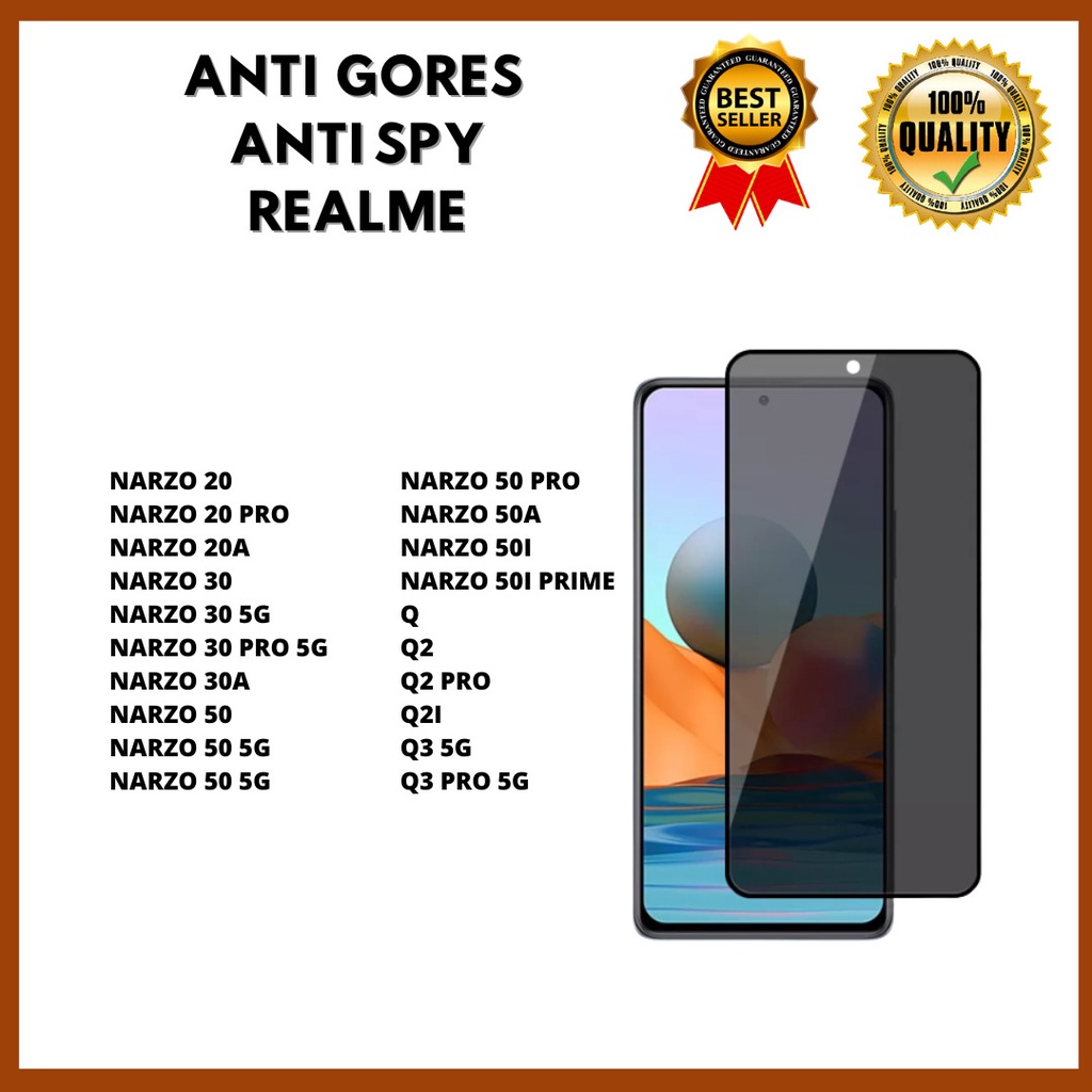 TEMPERED GLASS ANTI SPY NARZO 20-NARZO 20 PRO-NARZO 20A-NARZO 30-NARZO 30 5G-NARZO 30 PRO 5G-NARZO 30A-NARZO 50-NARZO 50 5G -NARZO 50 PRO-NARZO 50A-NARZO 50I-NARZO 50I PRIME-Q-Q2-Q2 PRO-Q2I-Q3 5G-Q3 PRO 5G