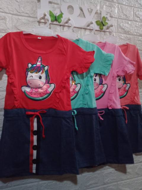 ZHAFIRA KIDS STORE - DRESS SERUT UNICORN 2-7 TAHUN / BAJU ANAK UNICORN / DRESS UNICORN