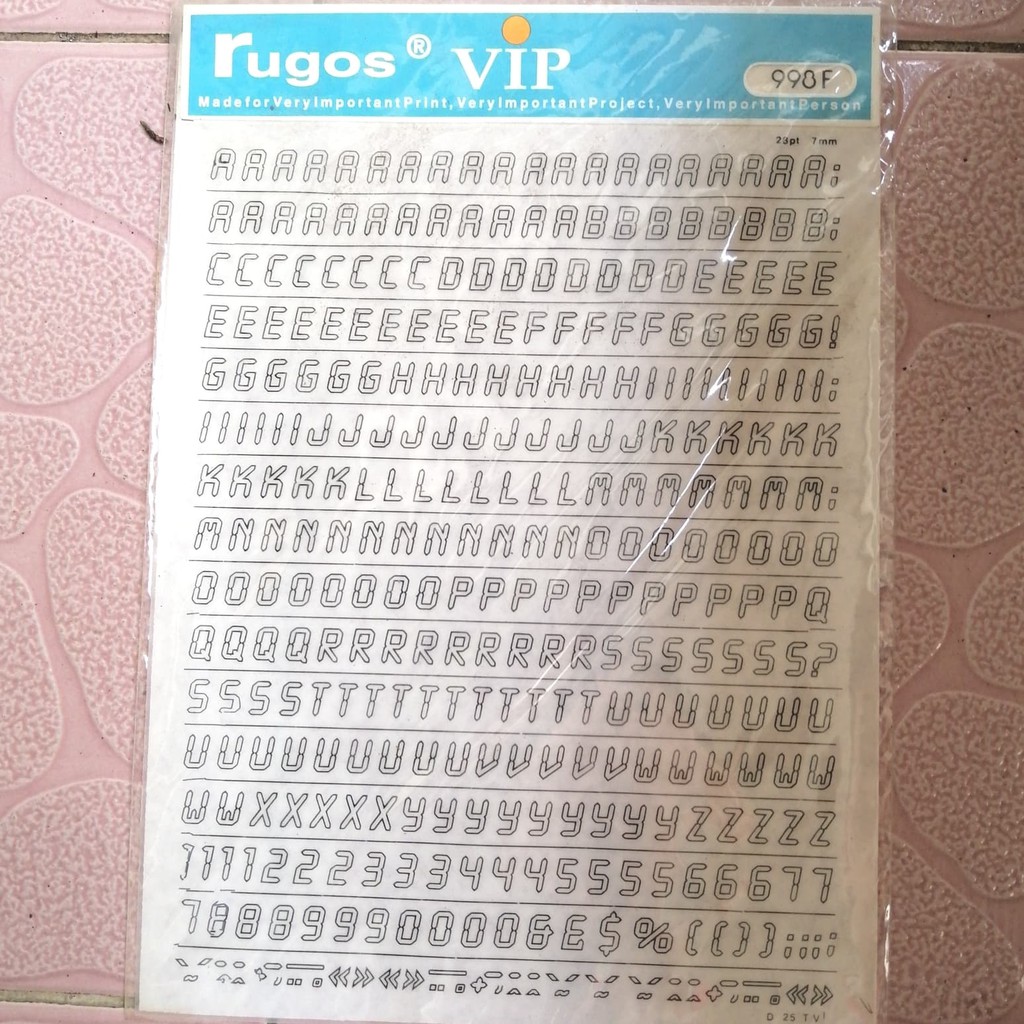 

Rugos huruf & angka merk VIP ukuran 28 pt 7mm