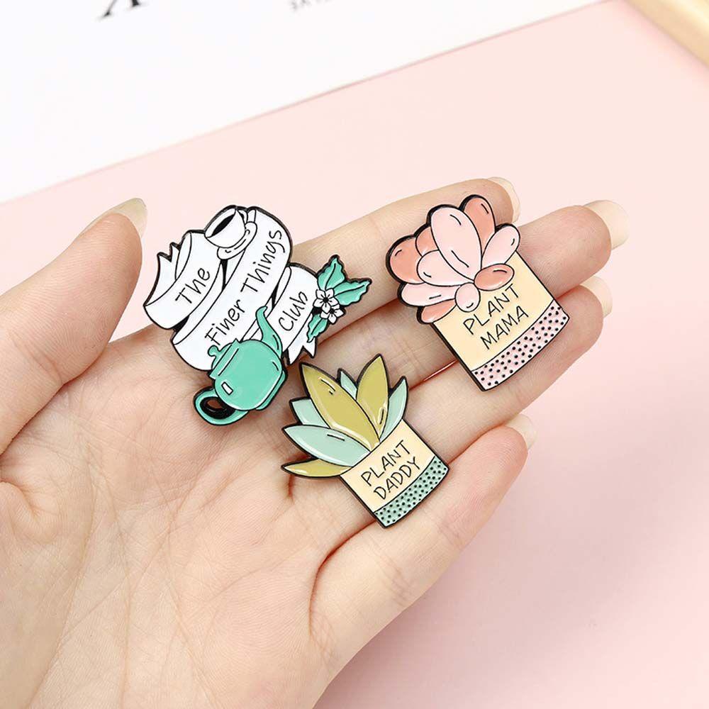 Lanfy Tanaman Bros Hadiah Untuk Wanita Pria Hadiah Untuk Anak-Anak Perhiasan Aksesoris Kebun Kecil Tanaman Bunga Perjalanan Peringatan Lapel Pin Enamel Pin