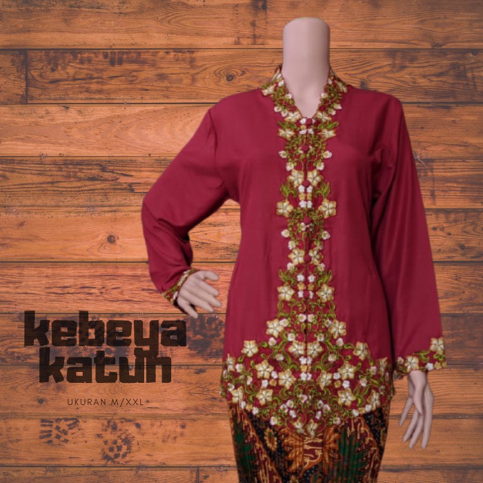 KEBAYA MODERN KATUN TANGN PANJANG KEBAYA ENCIM BORDIR WARNA-MARUN