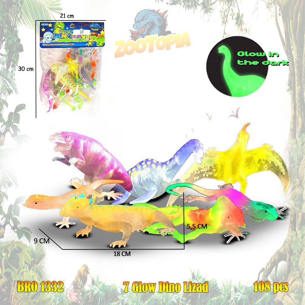 MURAH ​BRO1329 BRO1332 Hewan Dino Glow In The Dark Dinosaurus Karet Binatang Menyala Saat Gelap Mainan Anak Bayi Edukatif Hobi Koleksi ZOOTOPIA