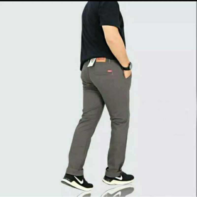 CELANA Pria SLIMFIT Panjang chino KERJA HARIAN HITAM MOCCA ABU CREAM