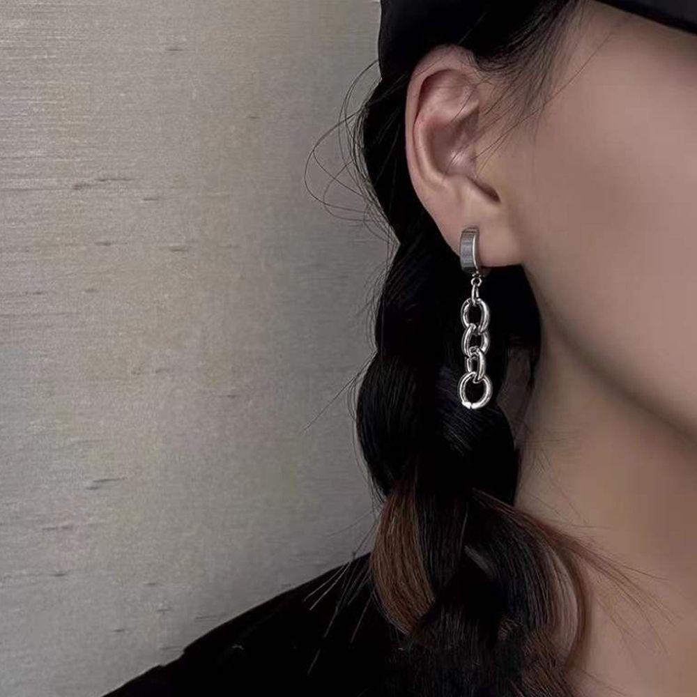 Mxbeauty Anting Hoop Wanita Hiphop Elegan Rantai Klip Telinga Menjuntai Anting Tergantung Stud Earrings