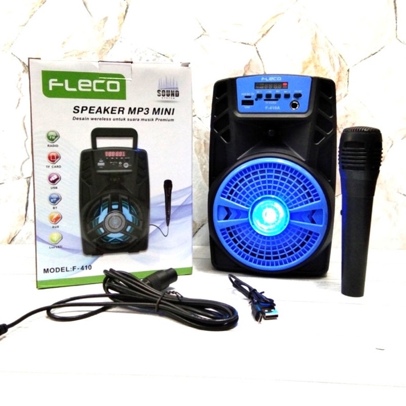 GROSIR SPEAKER BLUETOOTH FLECO F-410+MIC KARAOKE FULL BASS