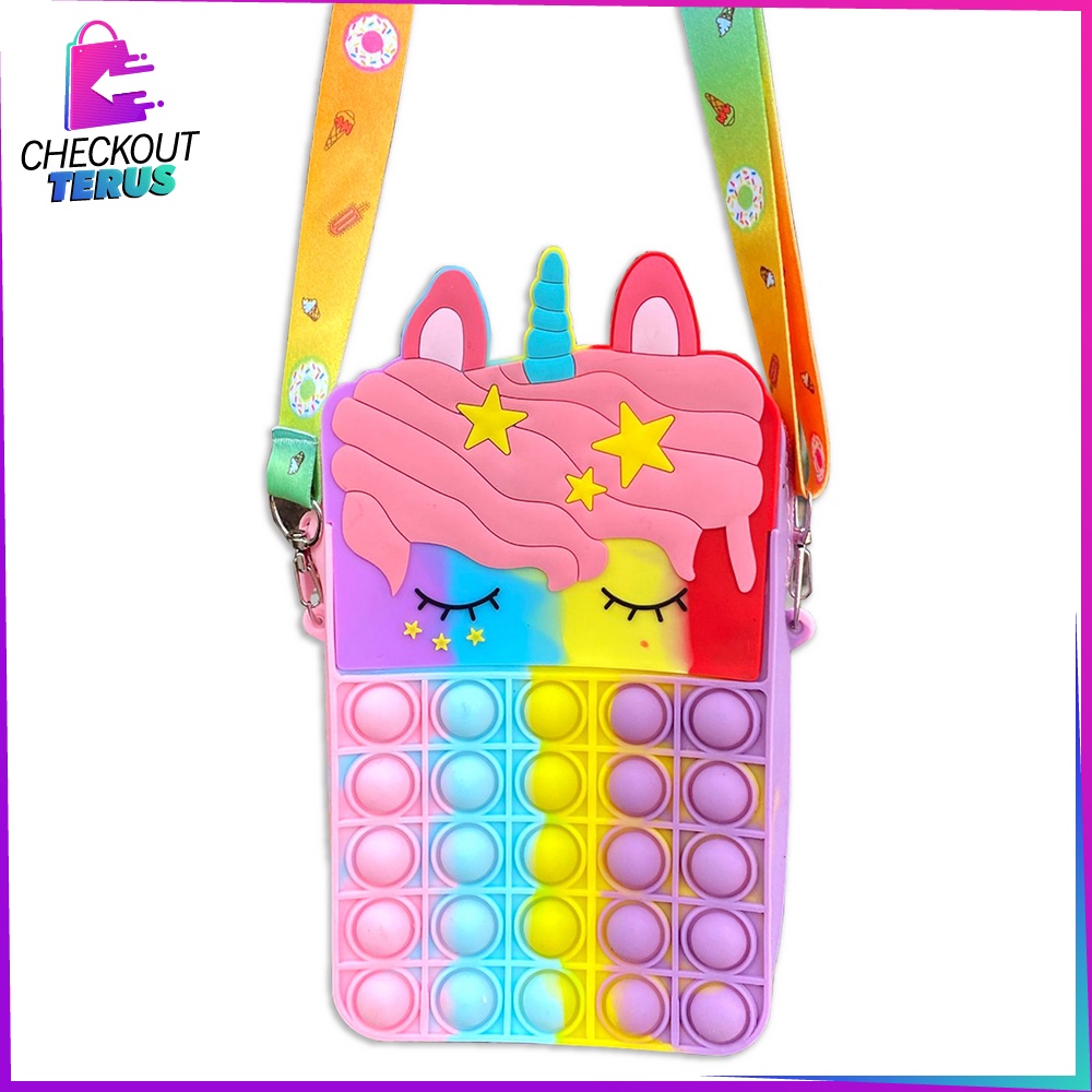 CT A30 Tas Selempang Pop It Rainbow Karakter Anak Gemoy Ukuran Besar Muat Untuk HP Motif Kuda Poni Lucu Kids Kekinian