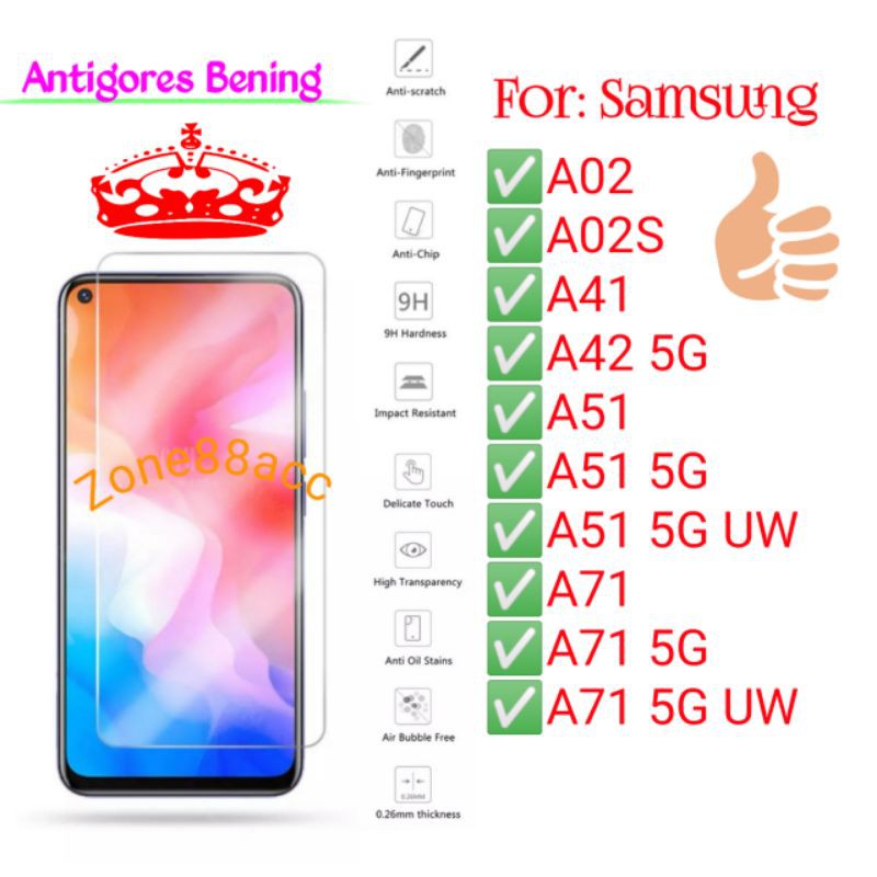 Samsung A02 A02s A41 A42 A51 A71 5G UW Antigores Bening Tempered Glass Screen Guard protector TG