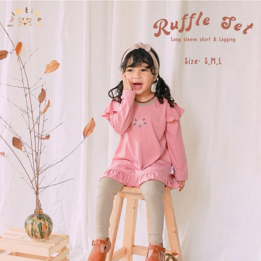 Twin Tiger Ruffle Set / Flare Set 1-4 Tahun Setelan Ruffle Legging Fashion Anak Perempuan Muslim / Raya / Lebaran CBKS