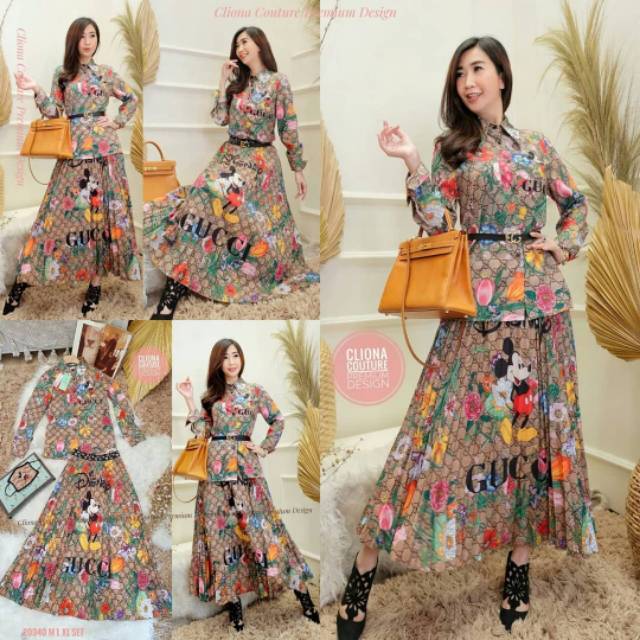 Setelan rok Plisket Gucci Mickey disney Ready Realpic